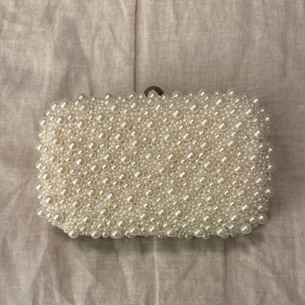 Pearl-Studded Cream Clutch